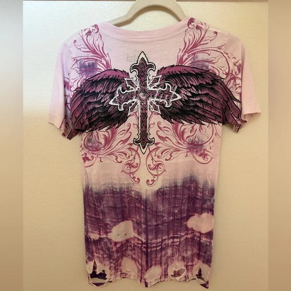 Y2K Sinful Affliction Purple and Pink Graphic Fitted Tee - Picture 2 of 3